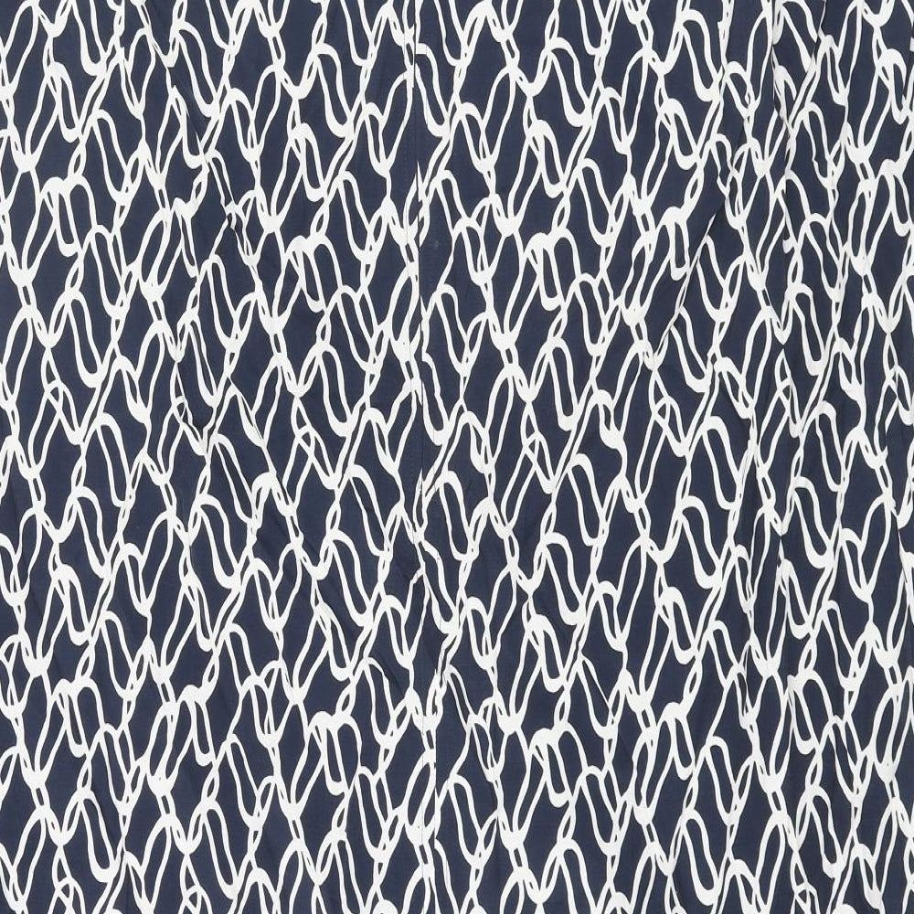Brand and care label for Autograph women’s blue geometric cupro wrap skirt, size UK 24, zip