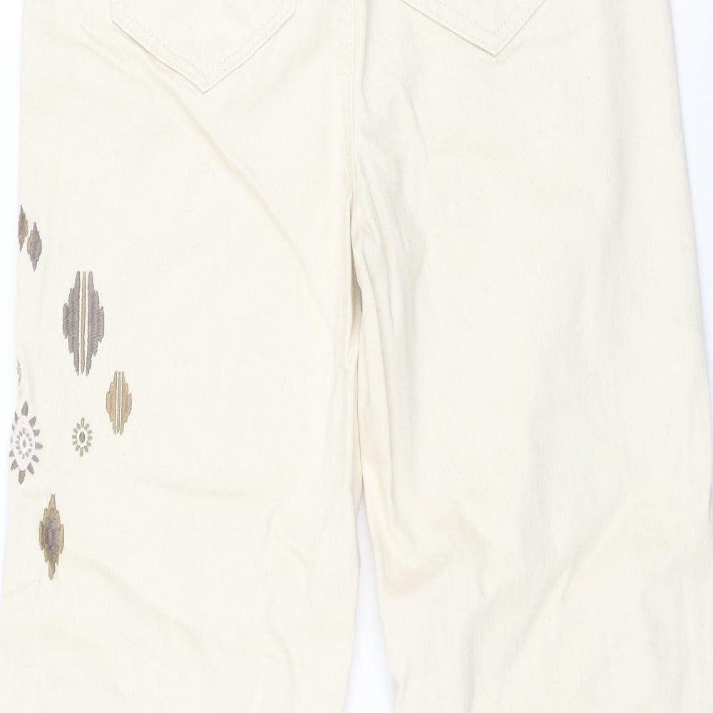Mark Alexander Womens Beige Cotton Tapered Jeans Size 6 L27 in Regular Zip - Embroidered Detail