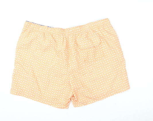 Marks and Spencer Mens Orange Geometric Polyester Bermuda Shorts Size 2XL L6 in Regular Drawstring - Swim Shorts