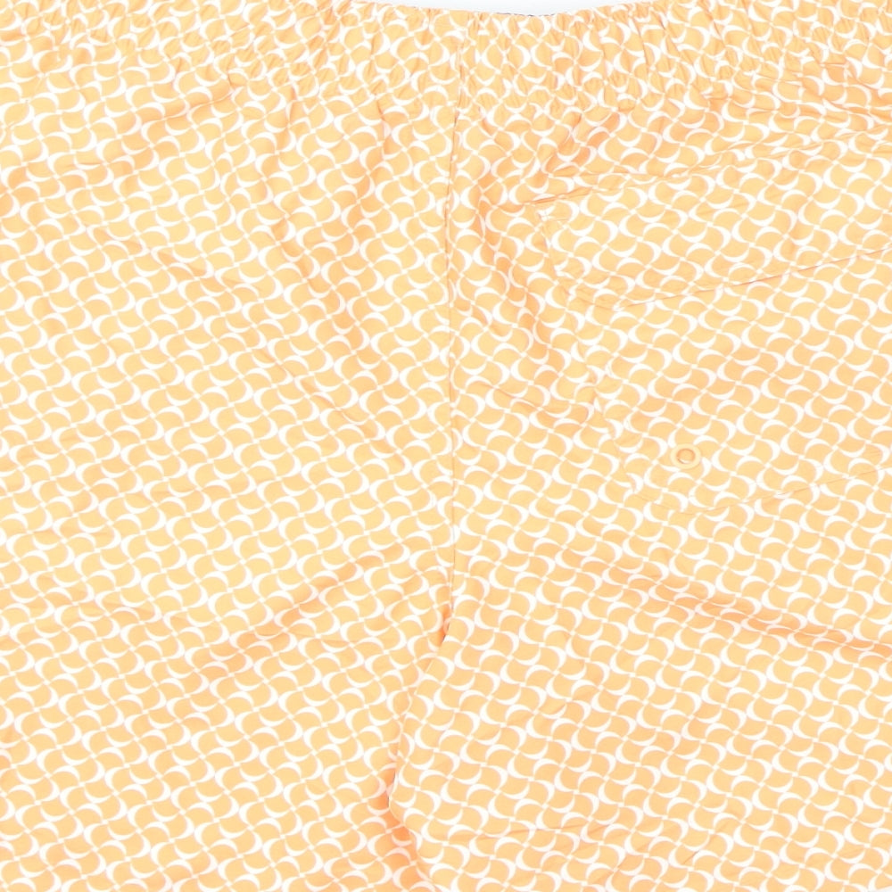 Marks and Spencer Mens Orange Geometric Polyester Bermuda Shorts Size S L6 in Regular Drawstring - Swim Shorts
