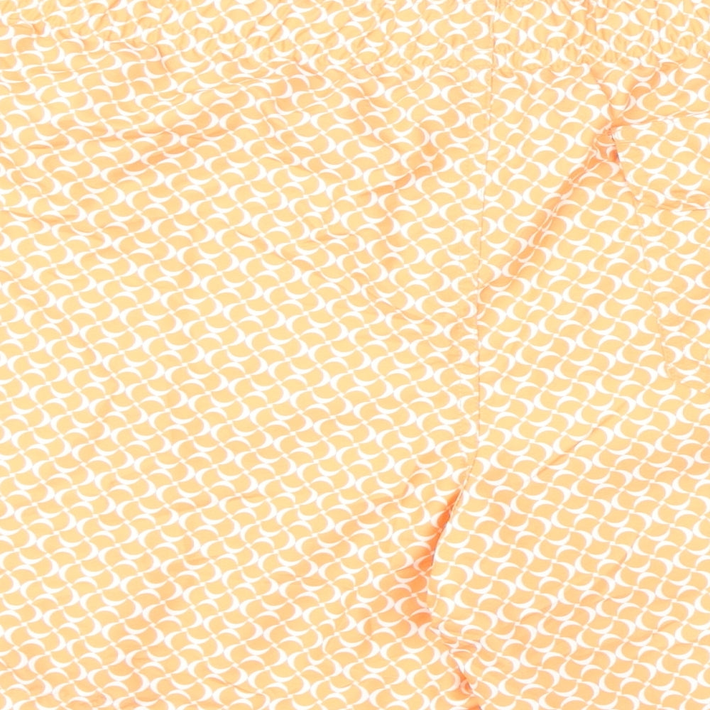 Marks and Spencer Mens Orange Geometric Polyester Bermuda Shorts Size 2XL L6 in Regular Drawstring - Swim Shorts