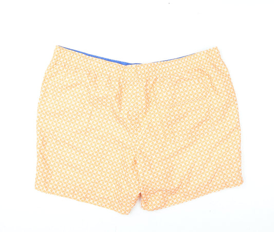 Marks and Spencer Mens Orange Geometric Polyester Bermuda Shorts Size 2XL L6 in Regular Drawstring - Swim Shorts