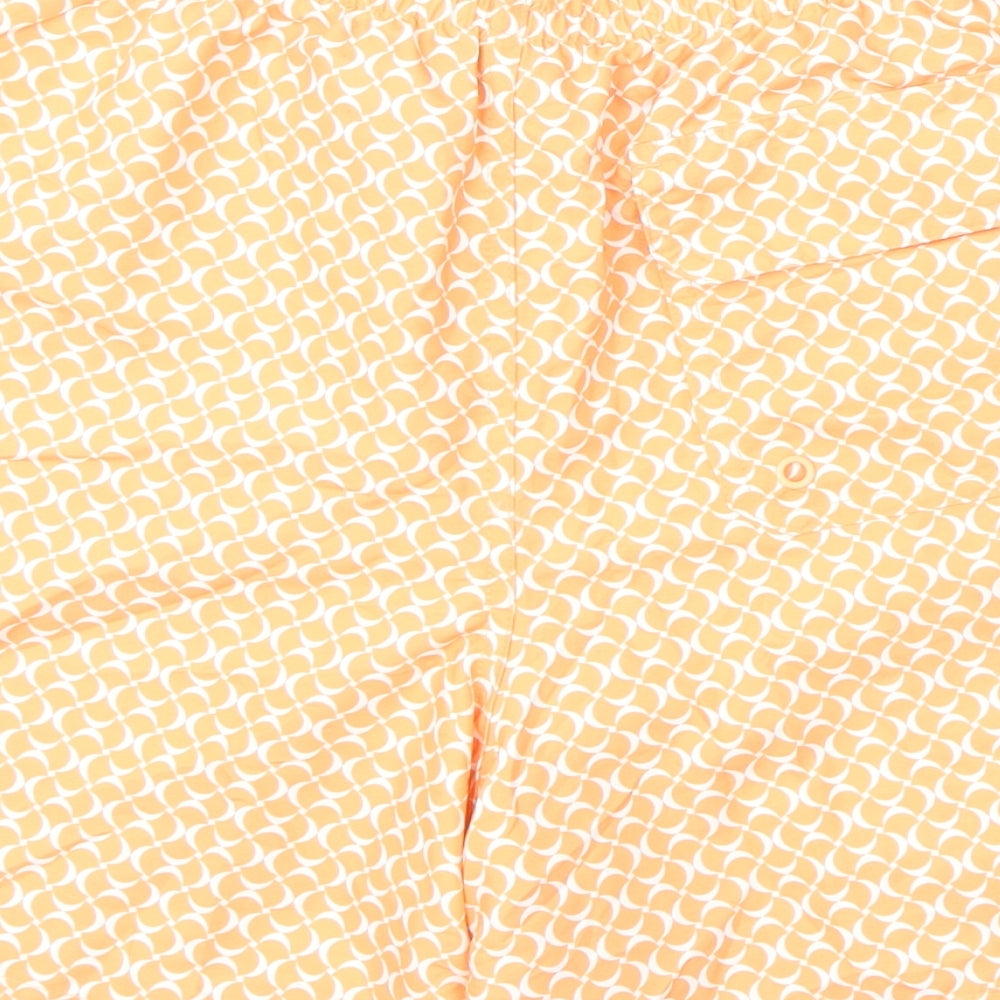 Marks and Spencer Mens Orange Geometric Polyester Bermuda Shorts Size S L6 in Regular Drawstring - Swim Shorts