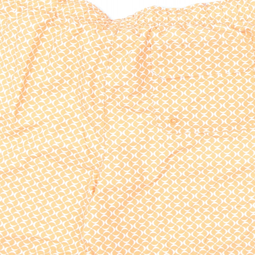 Marks and Spencer Mens Orange Geometric Polyester Bermuda Shorts Size 2XL Regular Drawstring - Swim Shorts