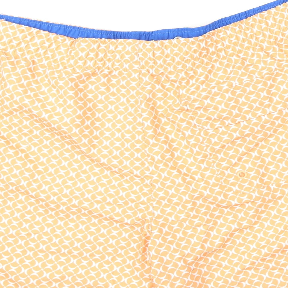 Marks and Spencer Mens Orange Geometric Polyester Bermuda Shorts Size 2XL L6 in Regular Drawstring - Swim Shorts
