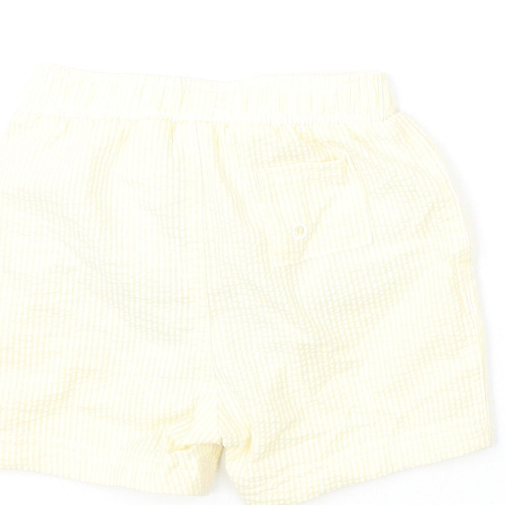 Marks and Spencer Boys Yellow Striped Cotton Cropped Trousers Size 12-18 Months Drawstring - Swim Shorts
