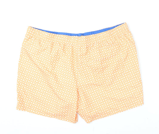 Marks and Spencer Mens Orange Geometric Polyester Bermuda Shorts Size 3XL L6 in Regular Drawstring - Swim Shorts