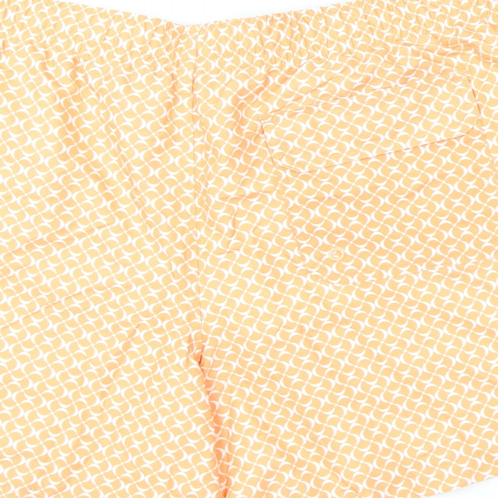 Marks and Spencer Mens Orange Geometric Polyester Bermuda Shorts Size 2XL L6 in Regular Drawstring - Swim Shorts
