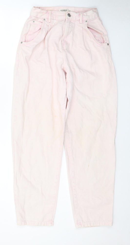 Womens UK Size 4 Pull&Bear Regular Fit Straight Pink Jeans