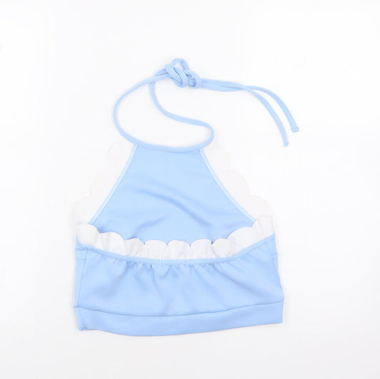 Boohoo Womens Blue Polyester Cropped T-Shirt Size 12 Halter - Scalloped hems