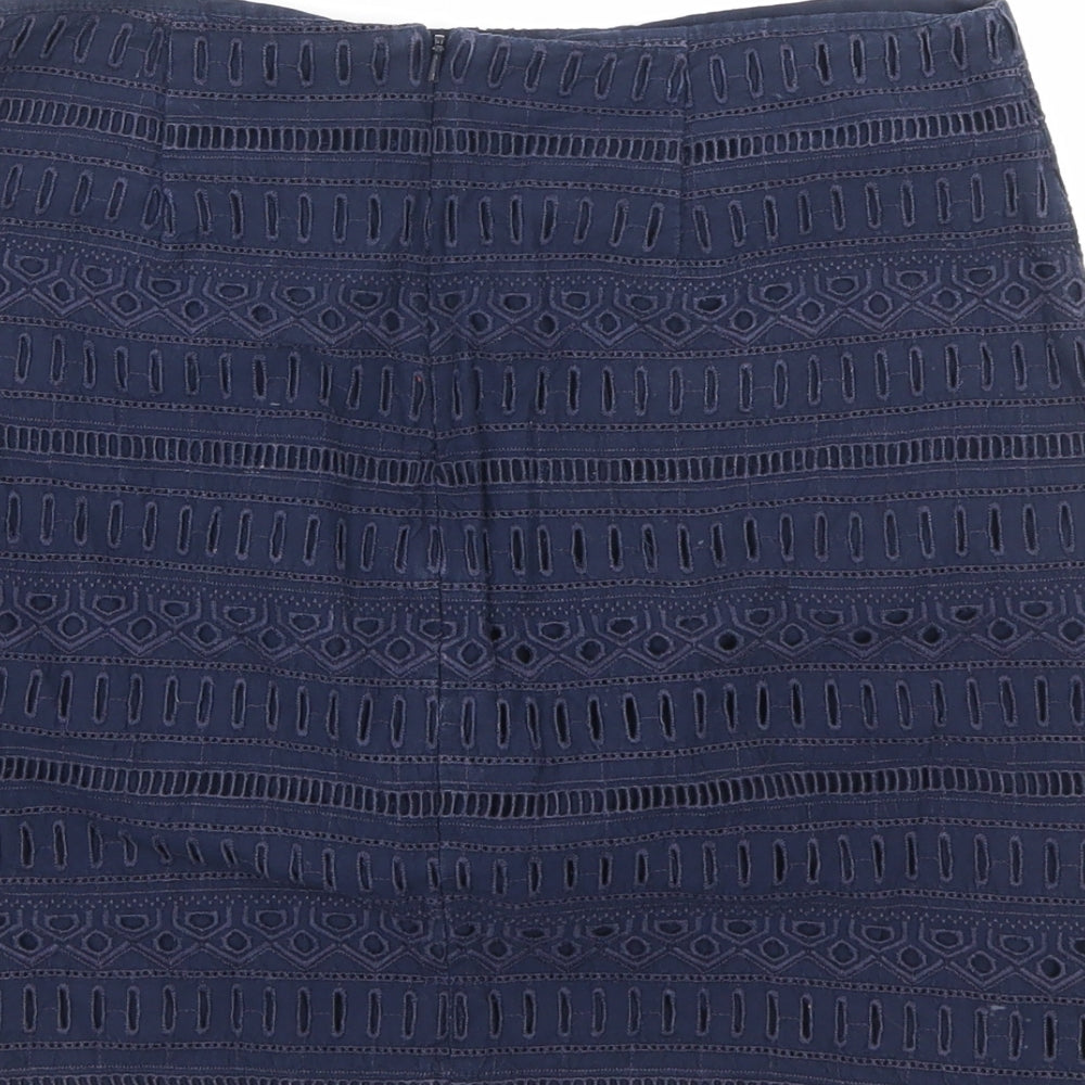 Gap Womens Blue Geometric Cotton A-Line Skirt Size 6 Zip