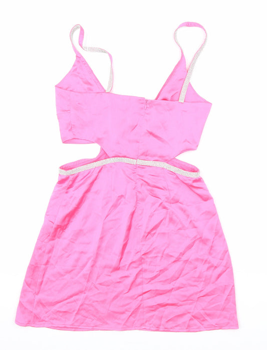 Stradivarius Womens Pink Polyester Mini Size M V-Neck Zip - Sparkle