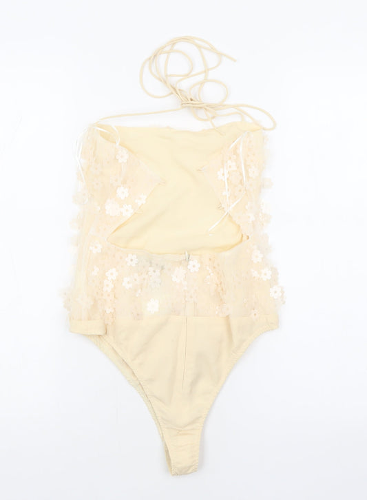 Zara Womens Beige Flecked Polyester Bodysuit One-Piece Size S L10 in Snap