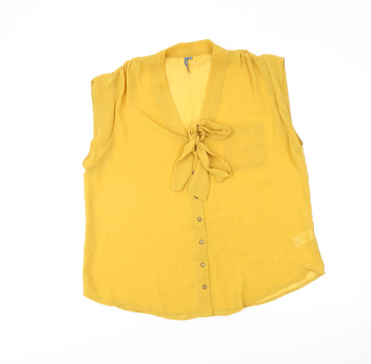 Additional front view of E-vie women’s yellow polyester basic blouse, size UK 14, v-neck