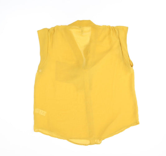 E-vie Womens Yellow Polyester Basic Blouse Size 14 V-Neck