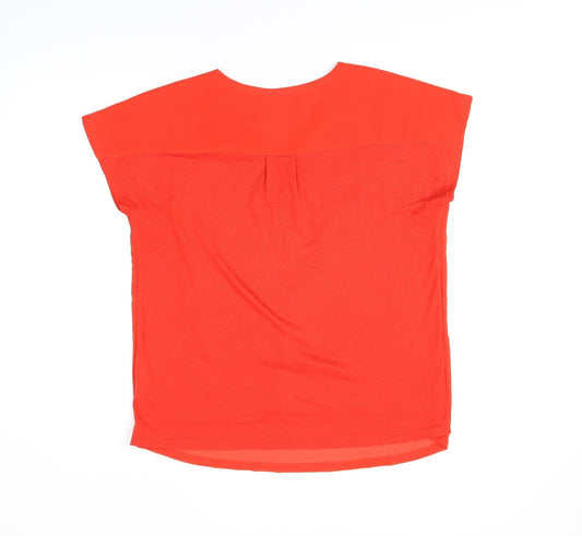 Fransa Womens Red Polyester Basic T-Shirt Size L V-Neck