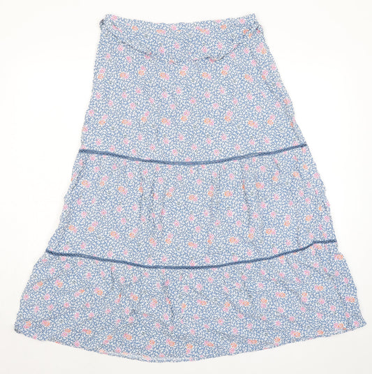 Marks and Spencer Womens Blue Floral Viscose Peasant Skirt Size 14 Zip - Belted