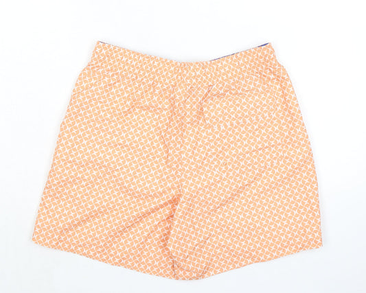 Marks and Spencer Mens Orange Geometric Polyester Bermuda Shorts Size S L6 in Regular Drawstring