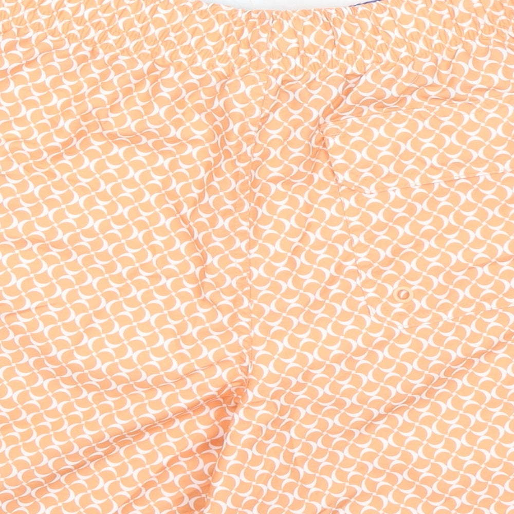 Marks and Spencer Mens Orange Geometric Polyester Bermuda Shorts Size S L6 in Regular Drawstring