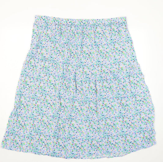 Marks and Spencer Womens Blue Floral Viscose A-Line Skirt Size 24