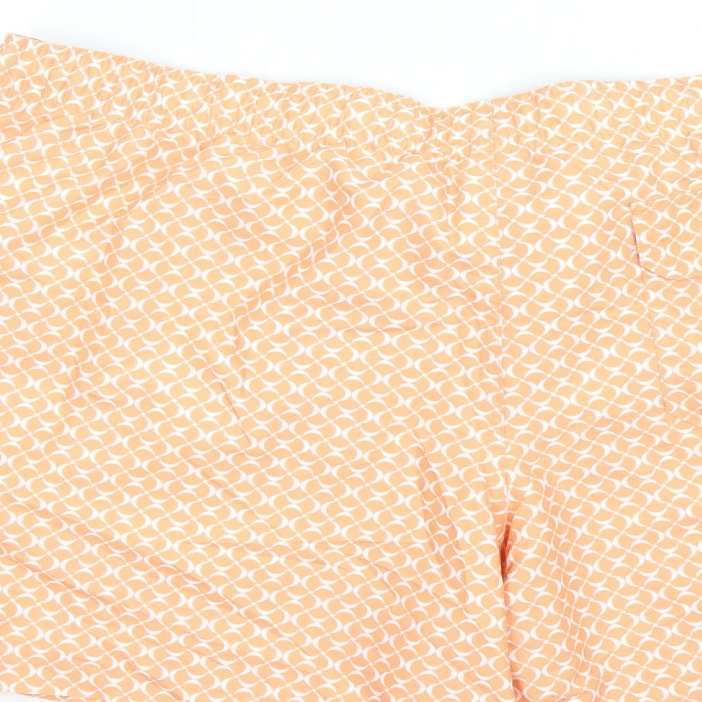 Marks and Spencer Mens Orange Geometric Polyester Sweat Shorts Size 2XL L6 in Regular Drawstring - Elasticated Waist Swim Shorts Pockets