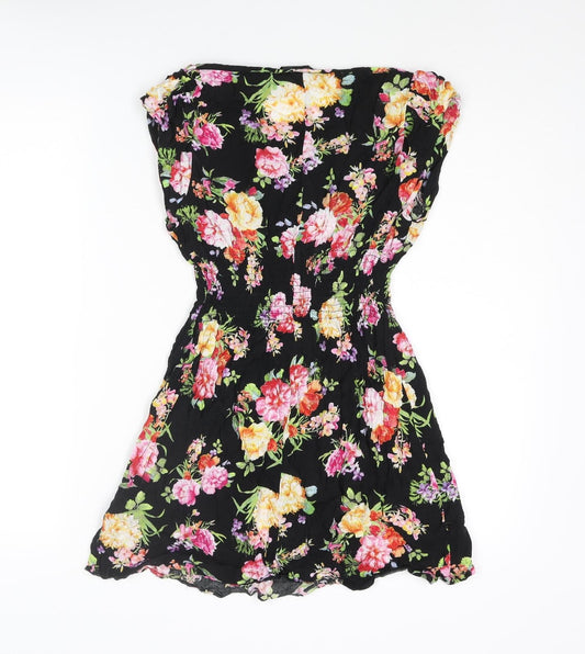 AX Paris Womens Black Floral Cotton A-Line Size 10 Boat Neck Pullover