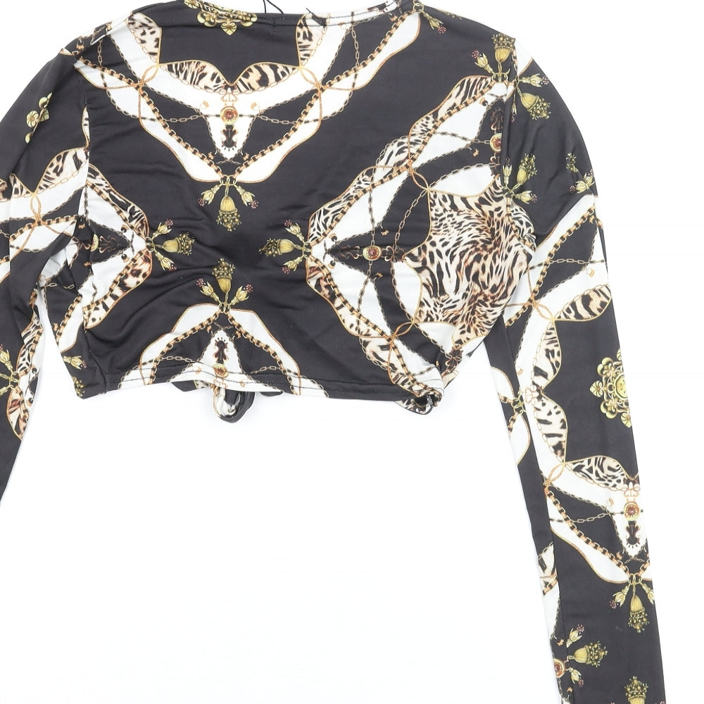 Womens UK Size 8 Misspap Multicoloured Cropped Blouse