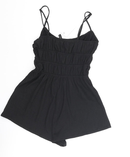 Divided by H&M Womens Black Polyester Playsuit One-Piece Size 2XS Pullover - Rouched