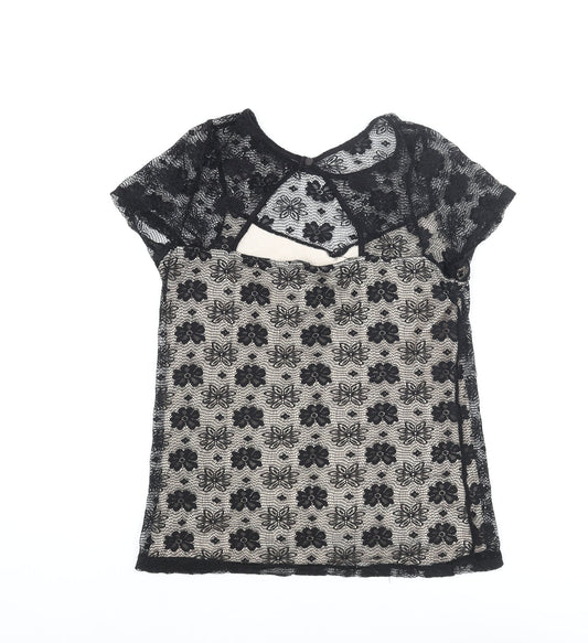Dorothy Perkins Womens Black Polyester Basic Blouse Size 12 Round Neck - Cut Out Detail