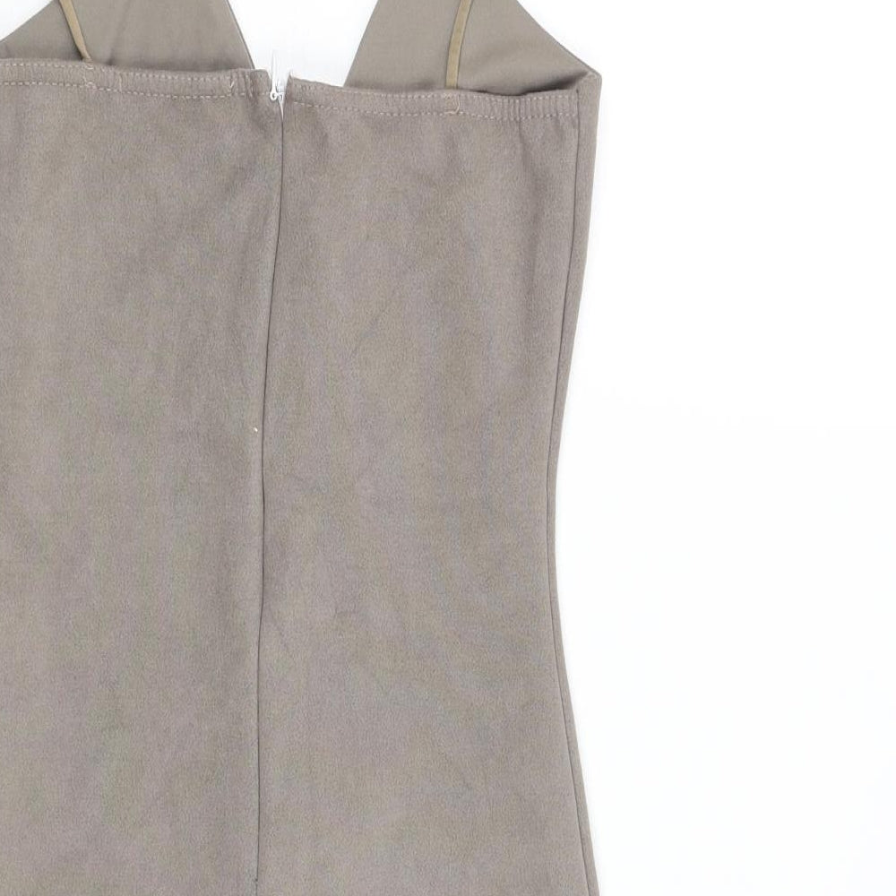 Missguided Womens Grey Polyester Bodycon Size 4 V-Neck Zip