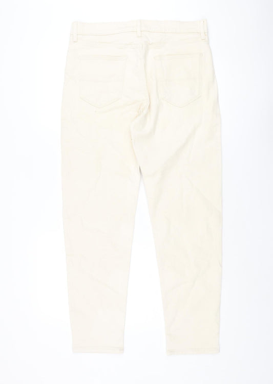 Marks and Spencer Mens Ivory Cotton Tapered Jeans Size 32 in L31 in Regular Zip
