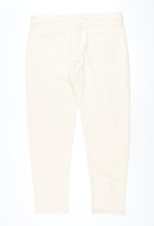 Marks and Spencer Mens Ivory Cotton Tapered Jeans Size 38 in L31 in Regular Zip