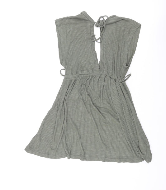 Pull&Bear Womens Green Polyester A-Line Size S V-Neck Tie