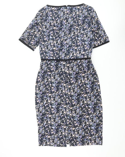 Great Plains London Womens Multicoloured Geometric Cotton Pencil Dress Size M Round Neck Zip