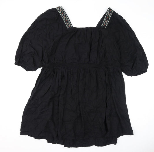 Marks and Spencer Womens Black Polyester A-Line Size 24 Square Neck Pullover - Embroidery