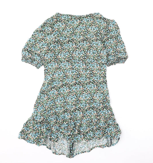 Miss Selfridge Womens Multicoloured Floral Viscose A-Line Size 10 V-Neck Button