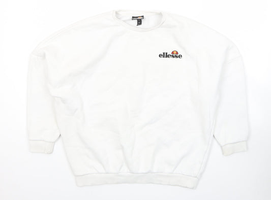 Additional front view of Ellesse women’s white cotton pullover sweatshirt, size UK 6, pullover - logo