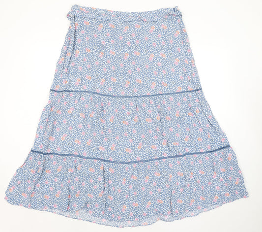 Marks and Spencer Womens Blue Floral Viscose Peasant Skirt Size 20 Zip - Belted
