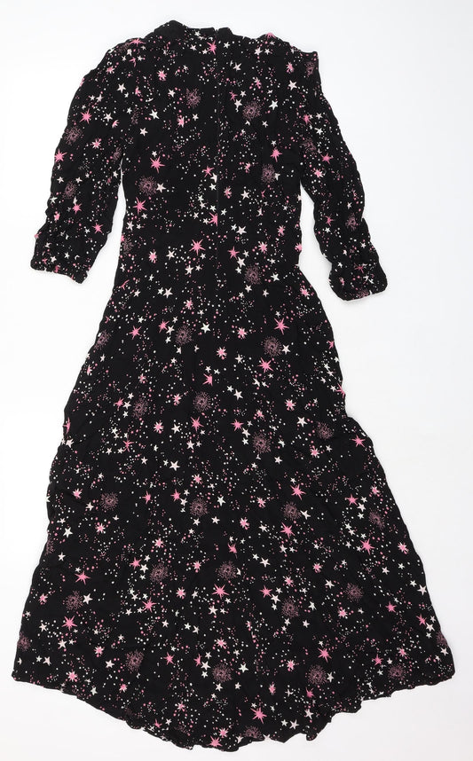 Marks and Spencer Womens Black Geometric Viscose A-Line Size 6 Round Neck Zip - Fireworks
