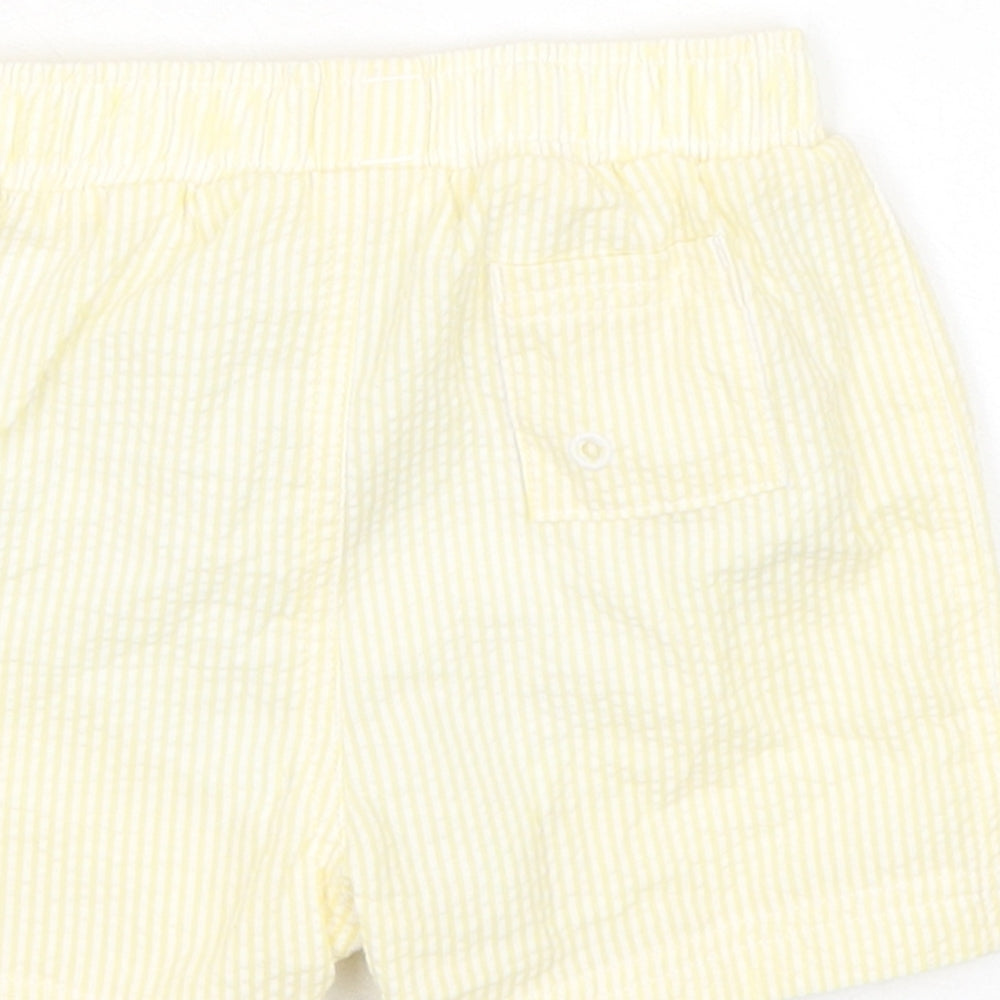 Marks and Spencer Baby Yellow Striped Cotton Cropped Trousers Size 9-12 Months Drawstring - Shorts