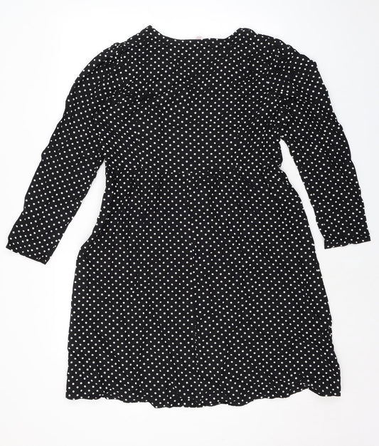 Finery Womens Black Polka Dot Viscose A-Line Size 16 V-Neck Zip