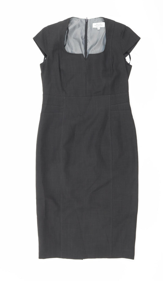 Debenhams Womens Grey Polyester Pencil Dress Size 10 Square Neck Zip