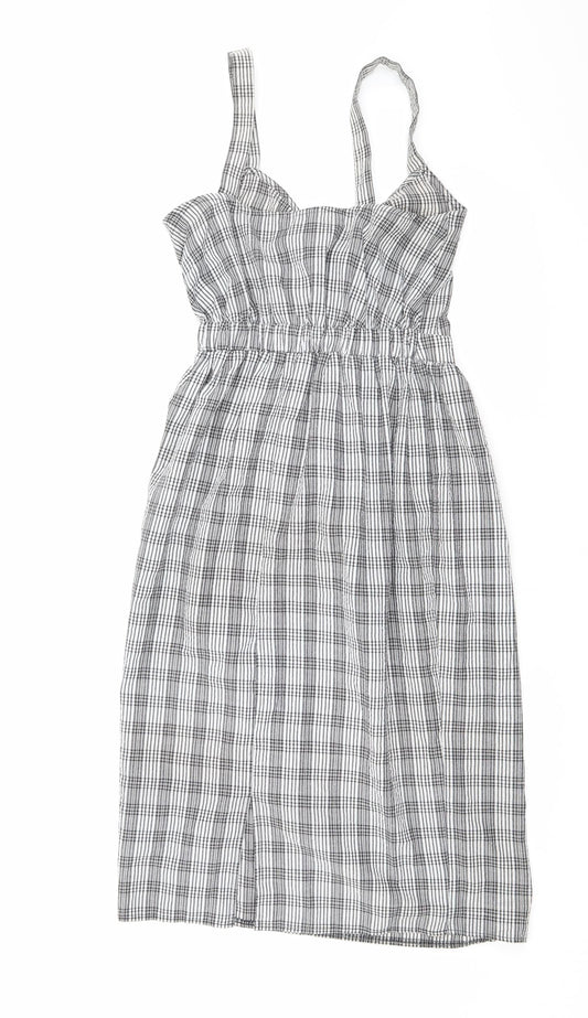 Miss Selfridge Womens Black Plaid Polyester A-Line Size 8 V-Neck Pullover