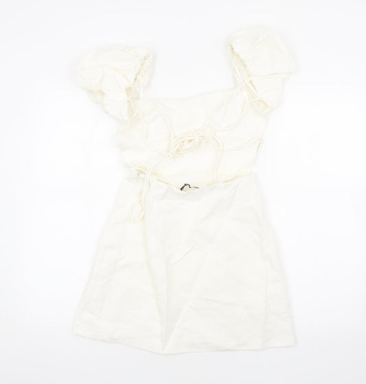 Zara Womens White Viscose Mini Size XS Square Neck Tie