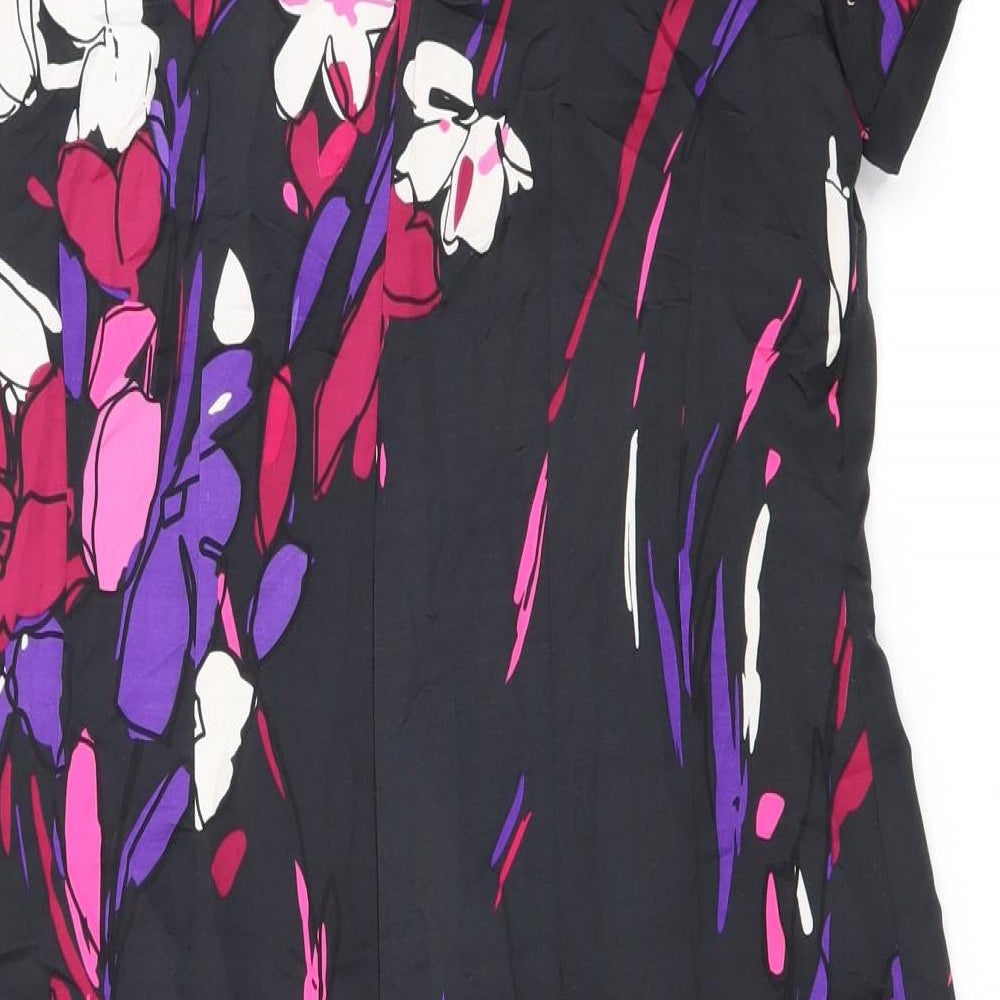 Marks and Spencer Womens Black Geometric Polyester A-Line Size 14 Round Neck Zip