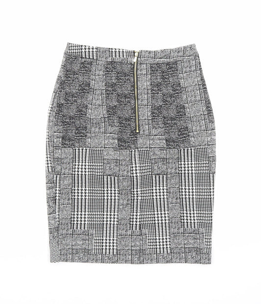 H&M Womens Black Plaid Polyester Straight & Pencil Skirt Size 6 Zip