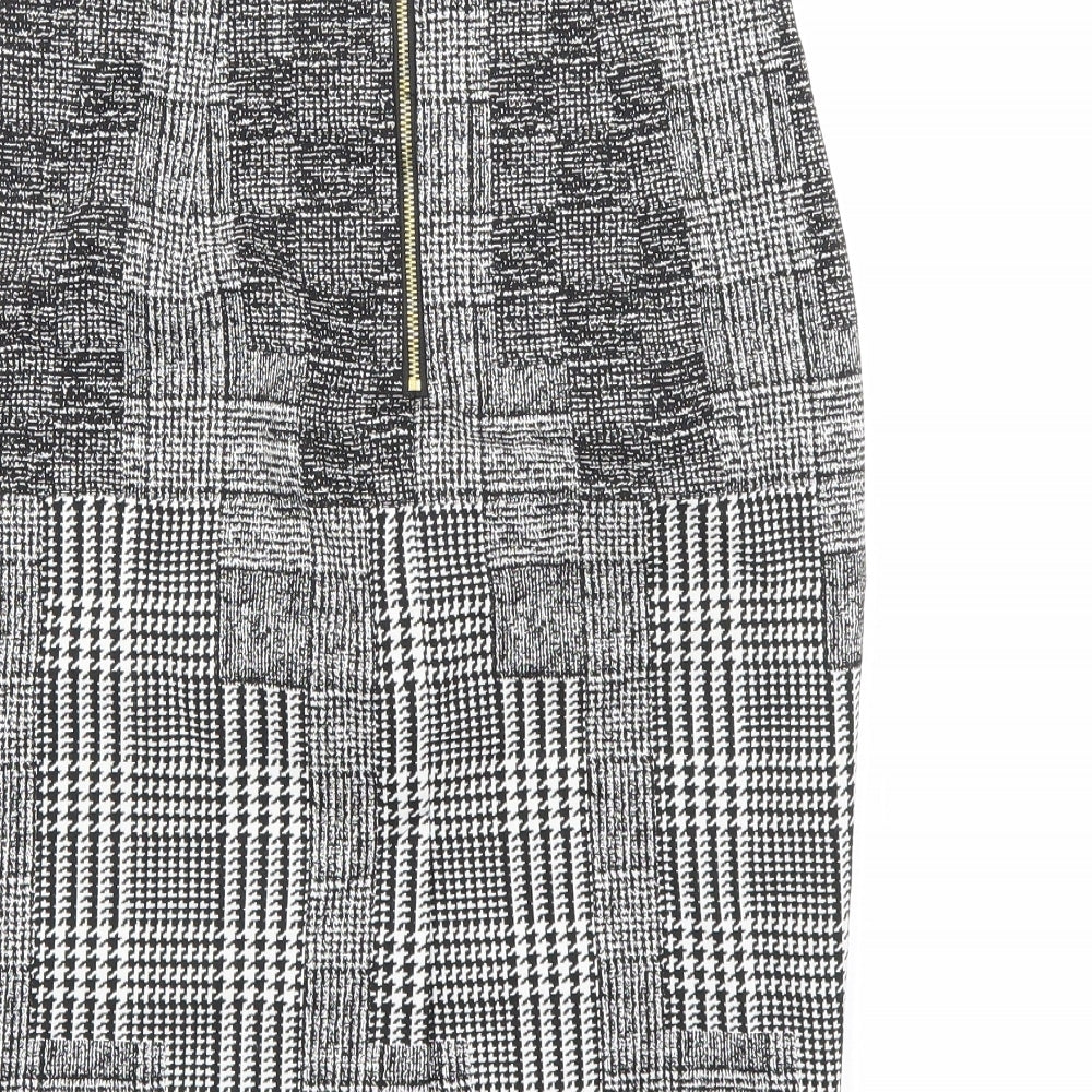 H&M Womens Black Plaid Polyester Straight & Pencil Skirt Size 6 Zip
