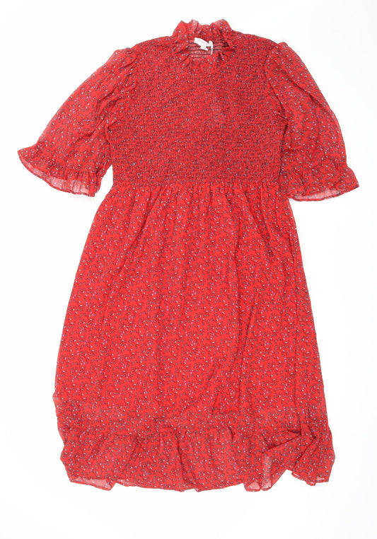 Finery Womens Red Floral Polyester Maxi Size 18 Mock Neck Pullover