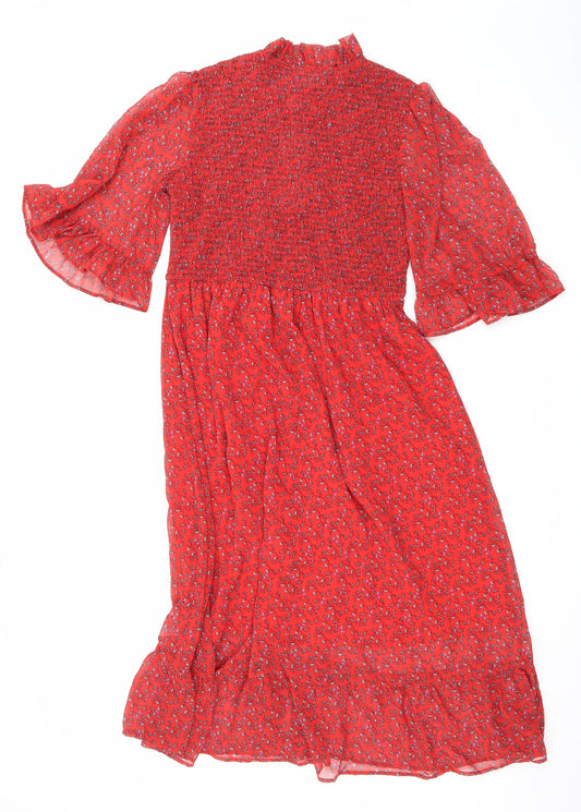 Finery Womens Red Floral Polyester Maxi Size 16 Mock Neck Pullover