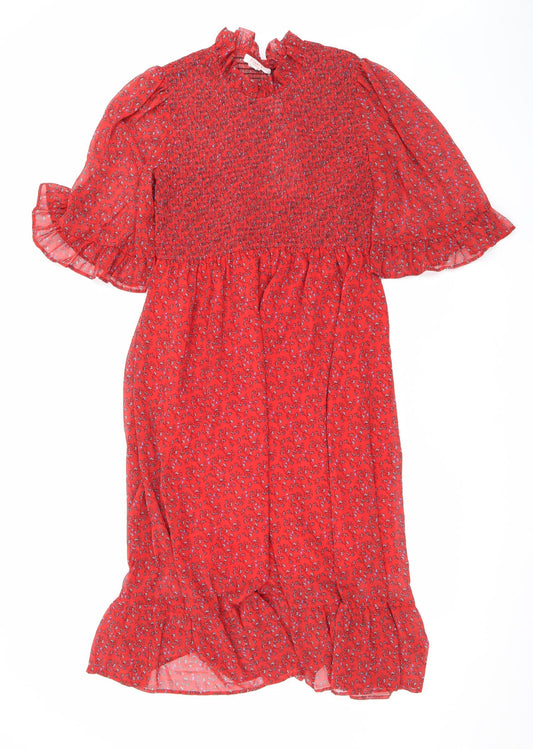 Finery Womens Red Floral Polyester Maxi Size 16 Mock Neck Pullover